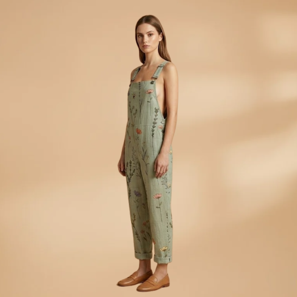 Patterned Dungarees with Loose Fit and Adjustable Shoulder Straps for Women
