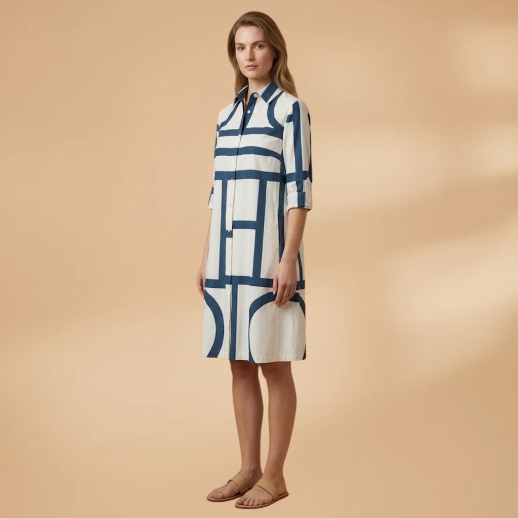 Midi Dress Short Sleeves and Flared Skirt for Women