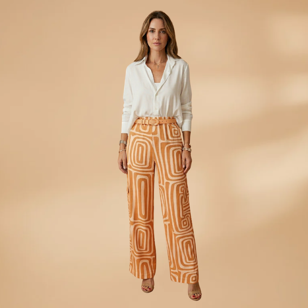 Two-Piece Set with Geometric Print and Belt for Women