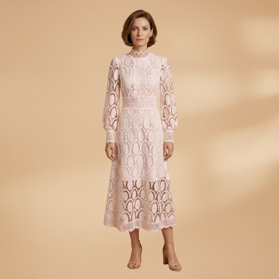 Lace Midi Dress with Delicate Detailing and Tailored Fit for Women