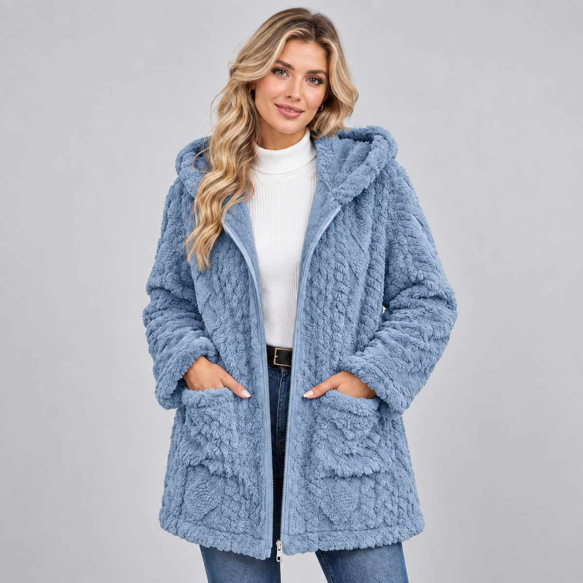 Optew Women's Teddy Jacket – Hooded Zip-Up Borg