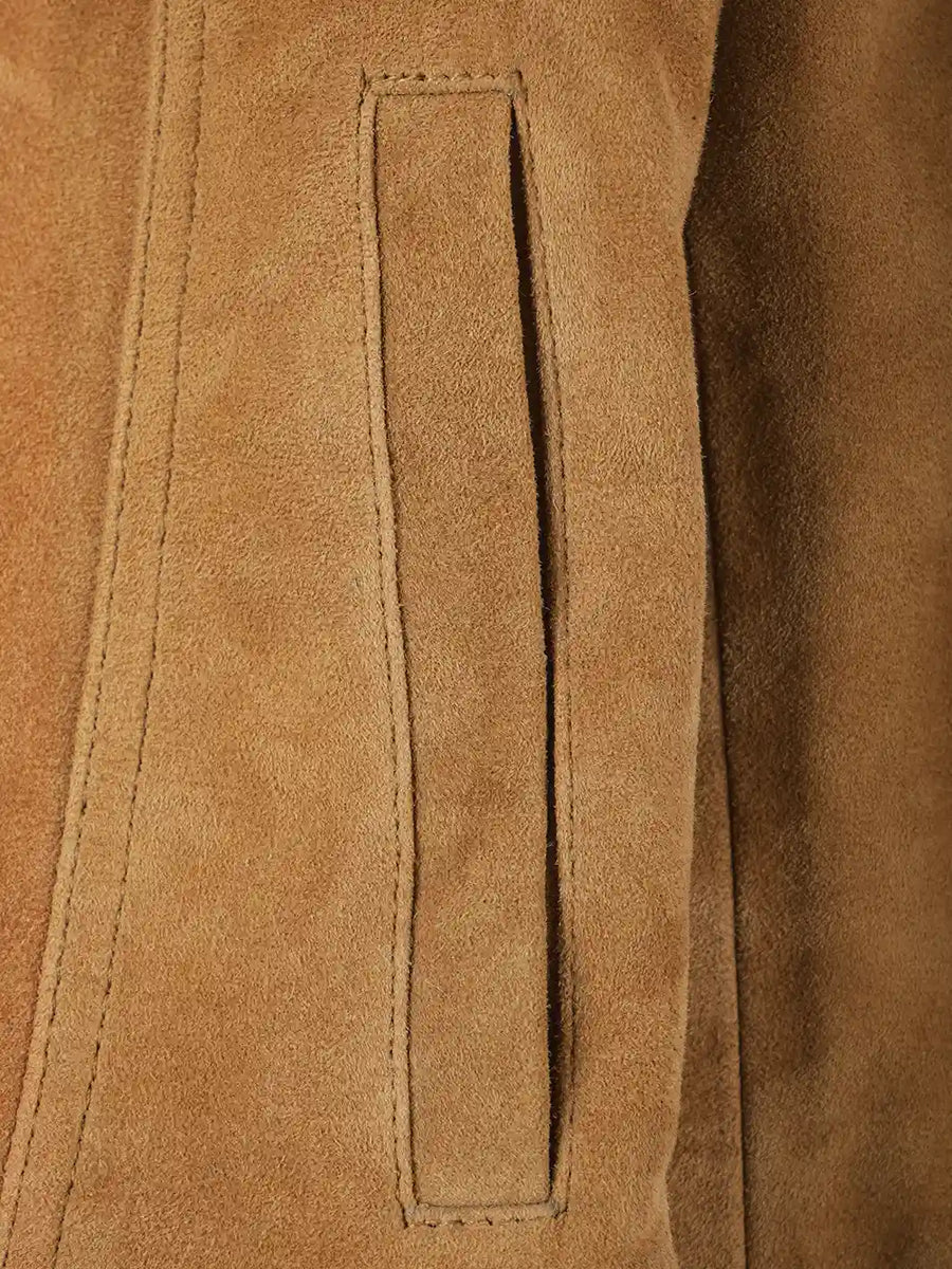 Women's Light Brown Suede Button-Front Trucker Jacket