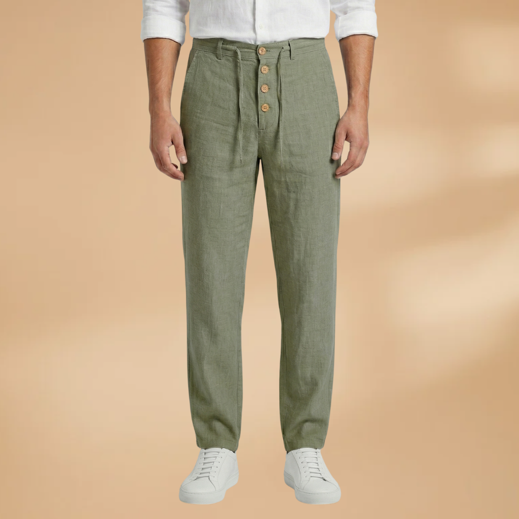 Trousers with Pleated Front and Adjustable Waistband for Men