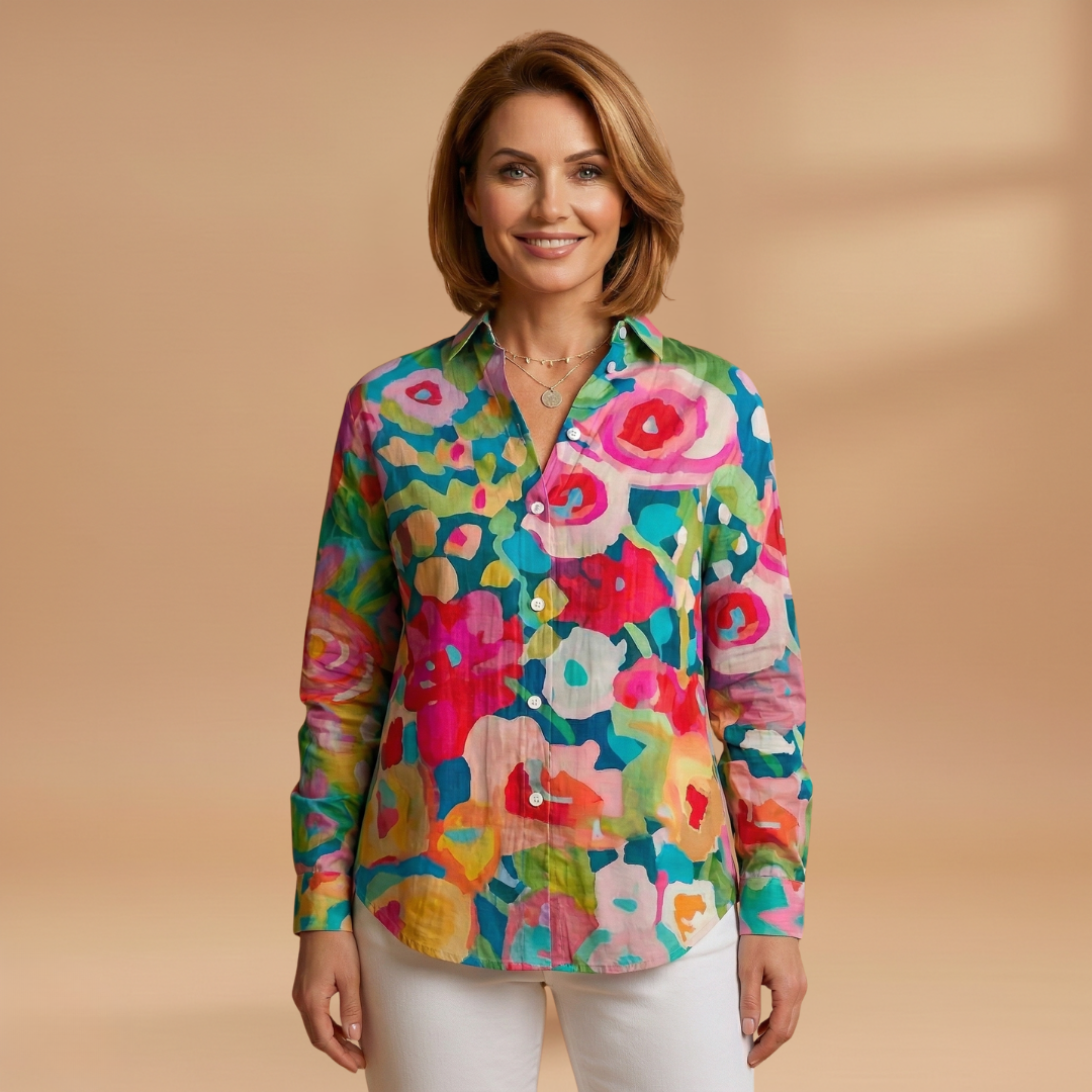 Blouse with Colourful Pattern and Comfortable Fit for Women