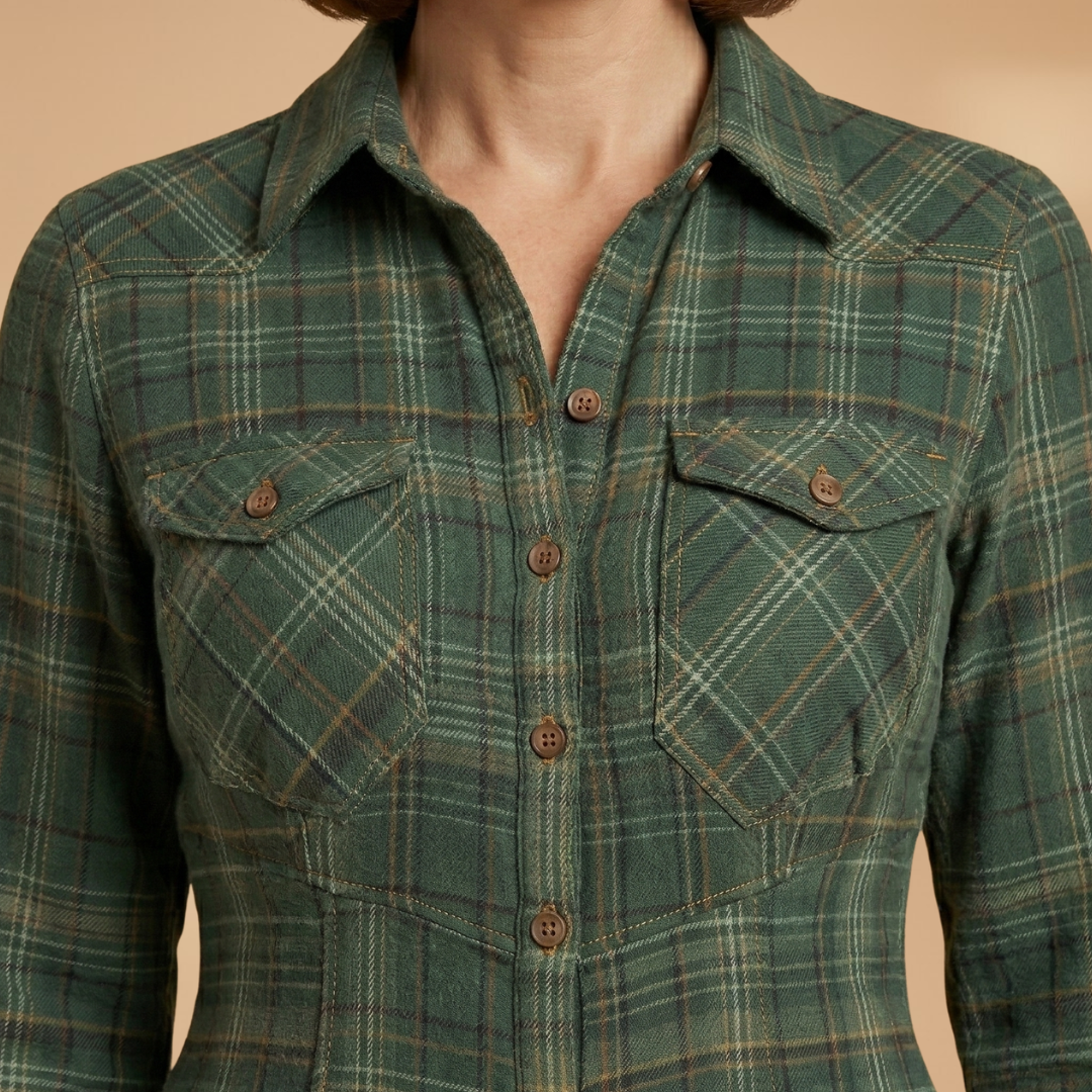 Checkered Maxi Dress Pockets and Buttons for Women