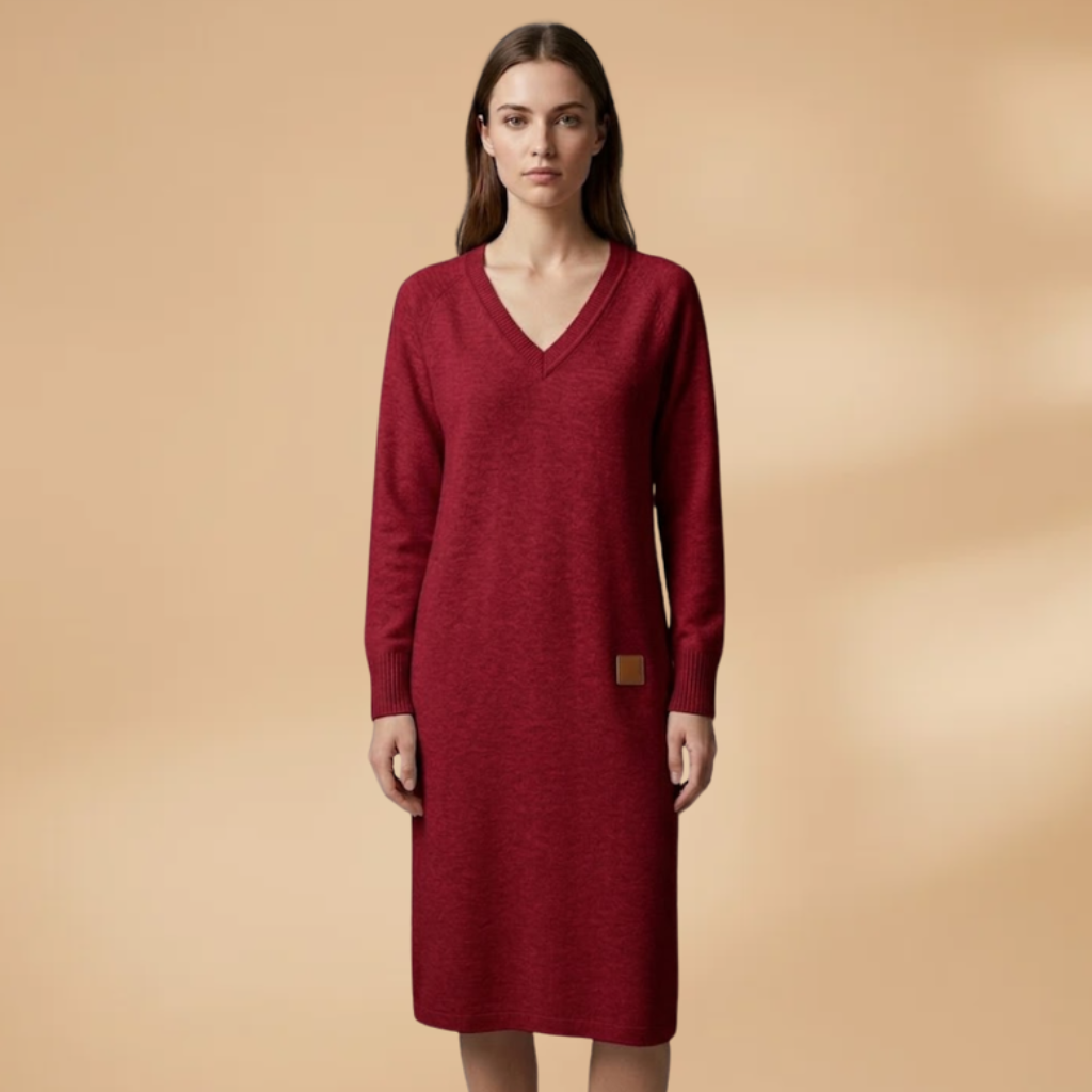Dress with a V-neckline and a midi length for Women