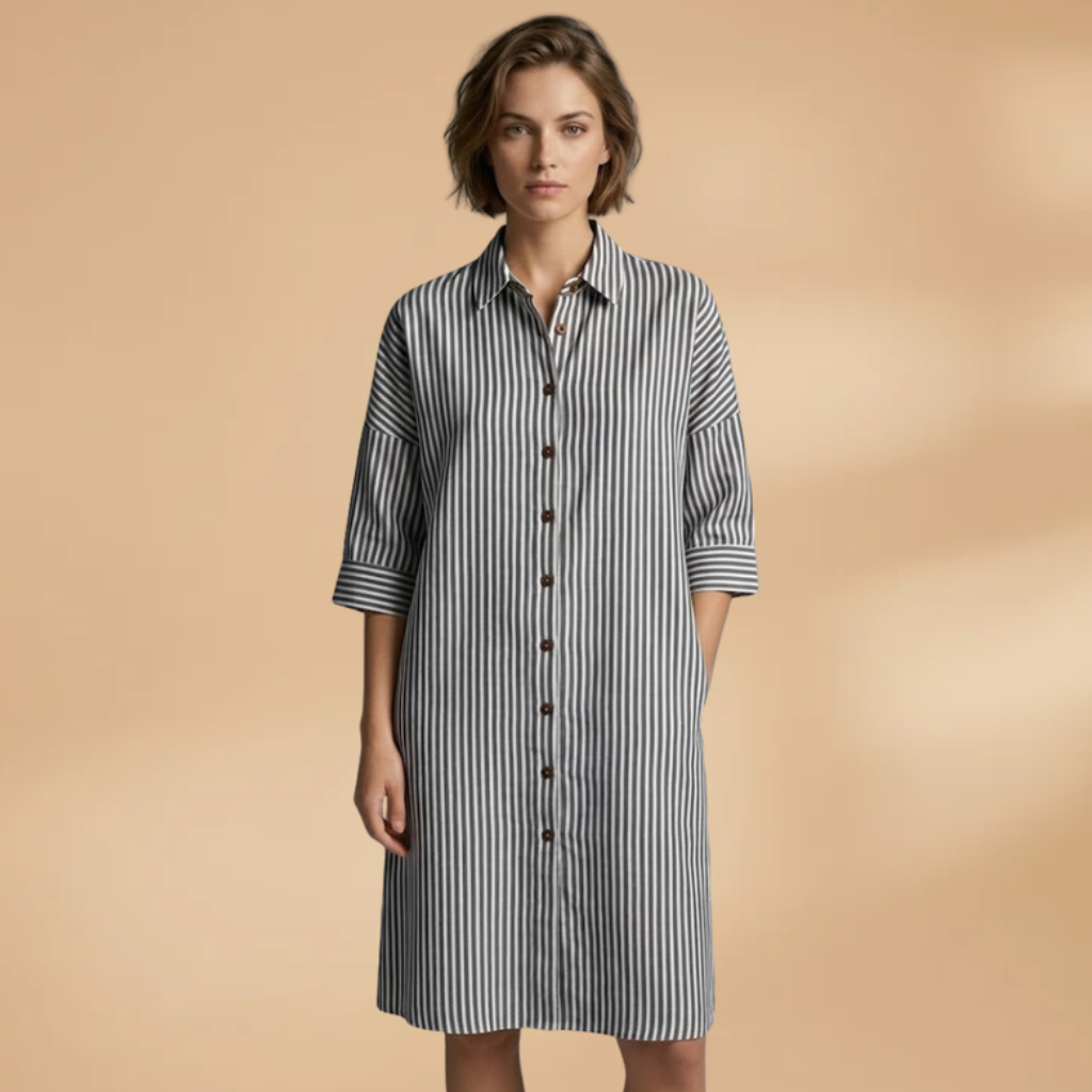 Dress with striped surface and short sleeves for Women