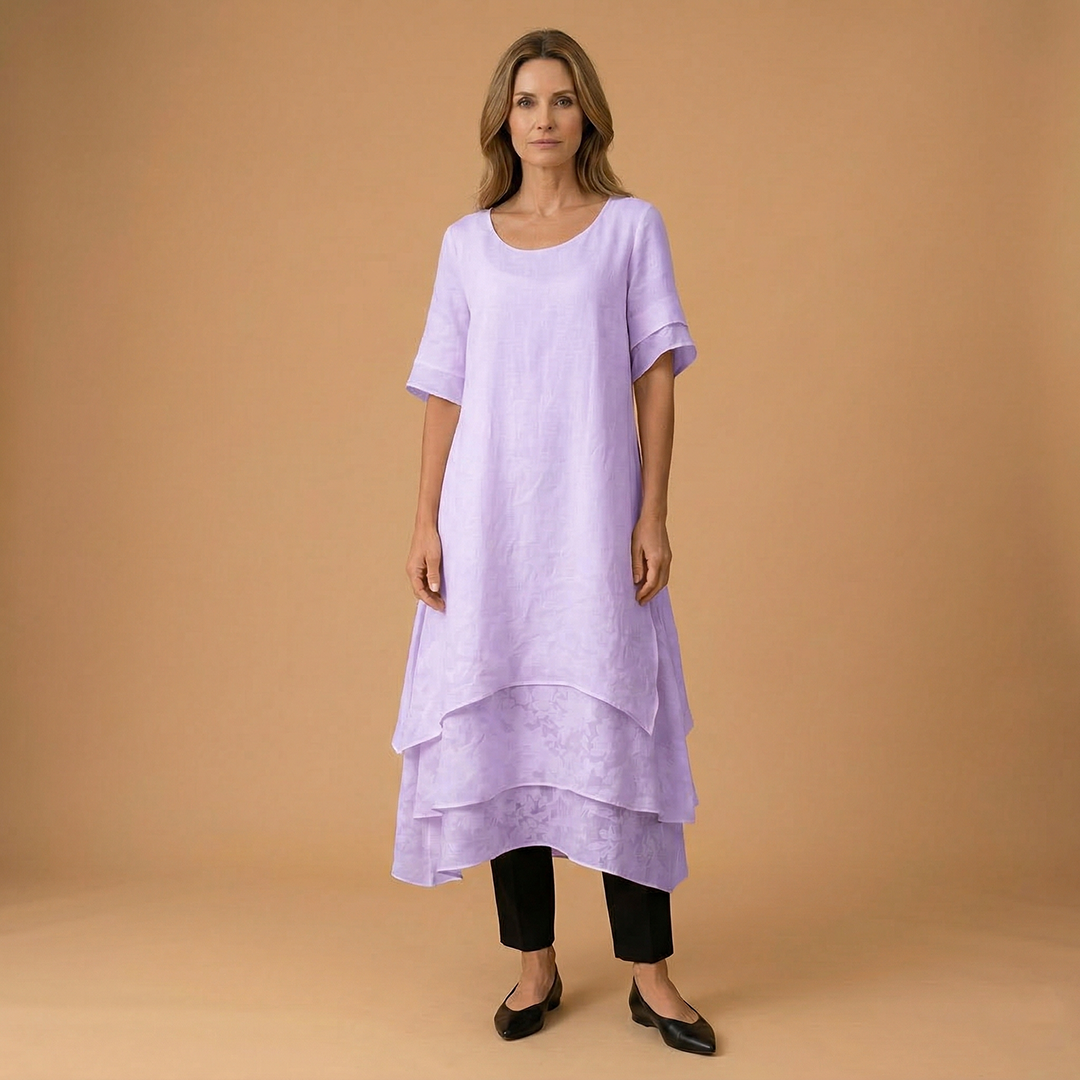 Elegant Dress with Open Neckline and Fluid Cut for Women