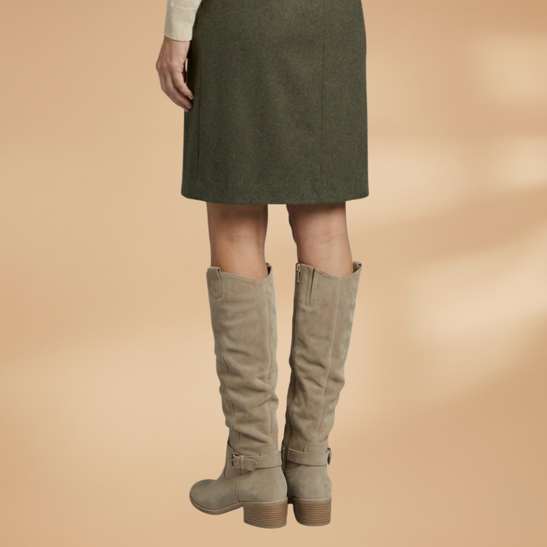 Knee-High Boots with Side Zips and Buckles for Women