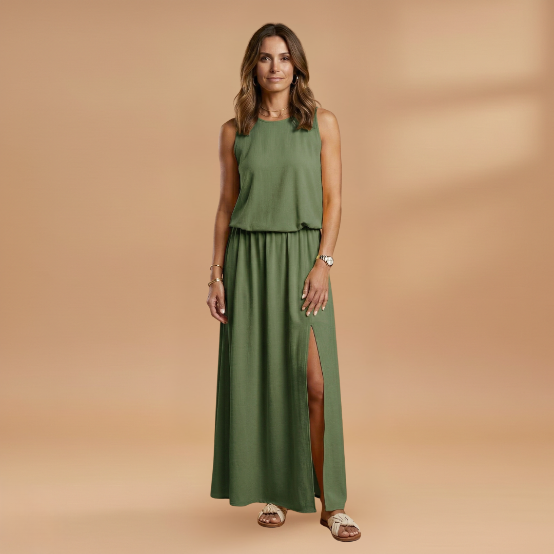 Maxi Dress with Sleeveless Cut and Flowing Skirt for Women