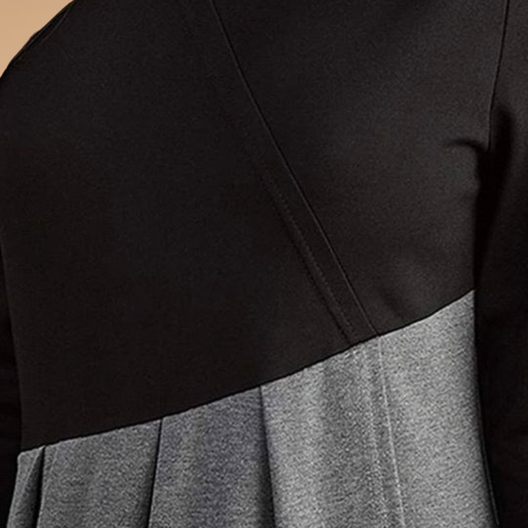 Midi Dress with Pleated Skirt and Long Sleeves for Women