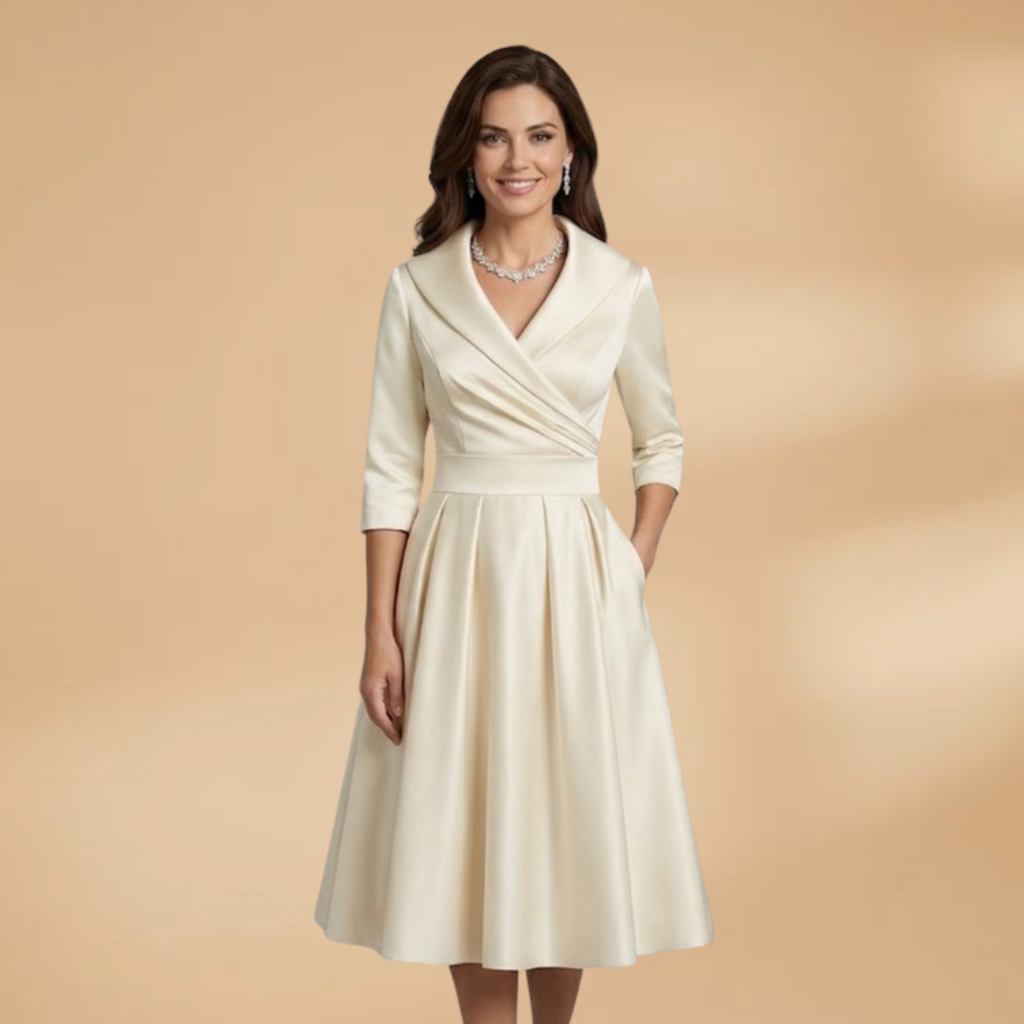Midi Dress with side pockets and satin finish for Women