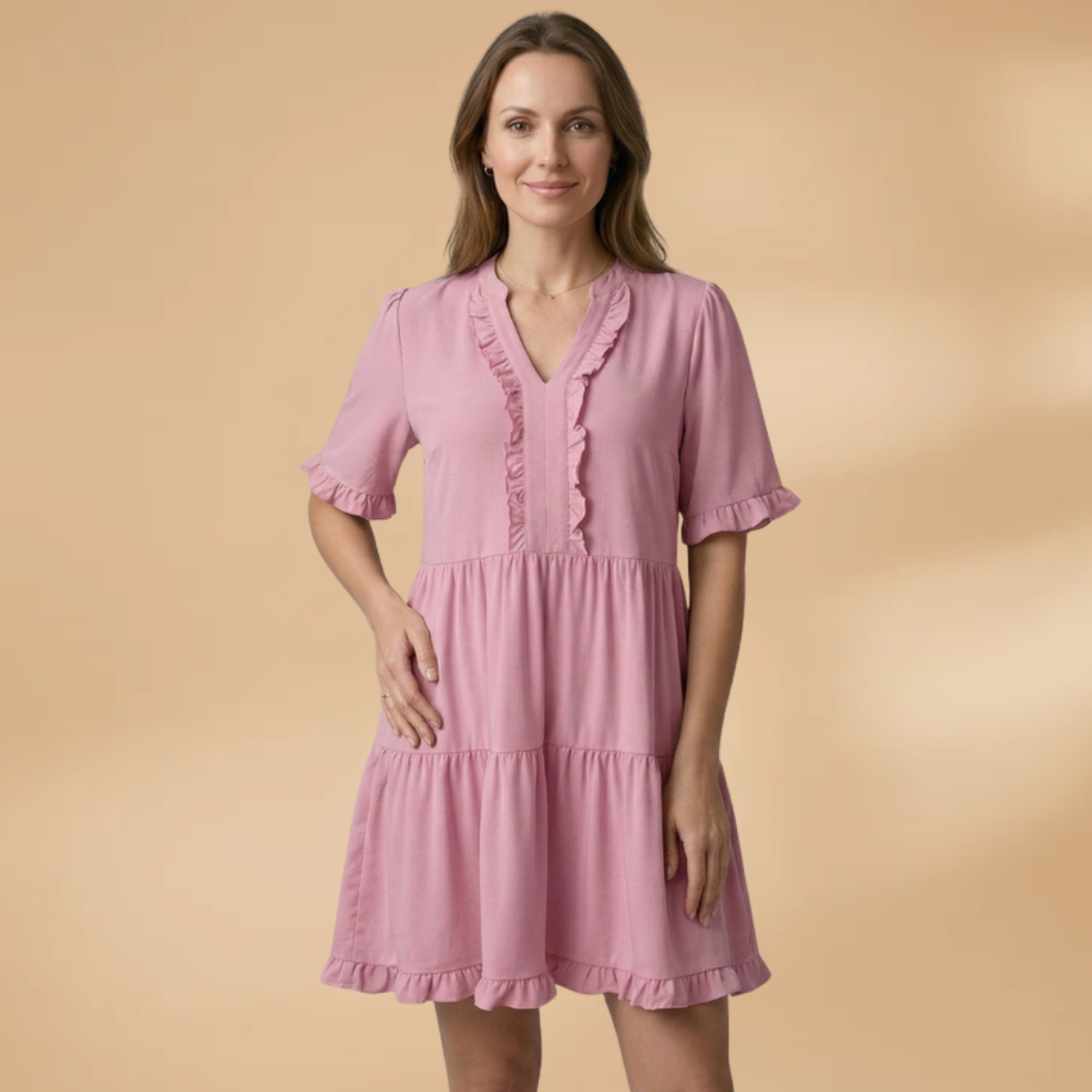 Mini Dress with V-neckline and short sleeves for Women