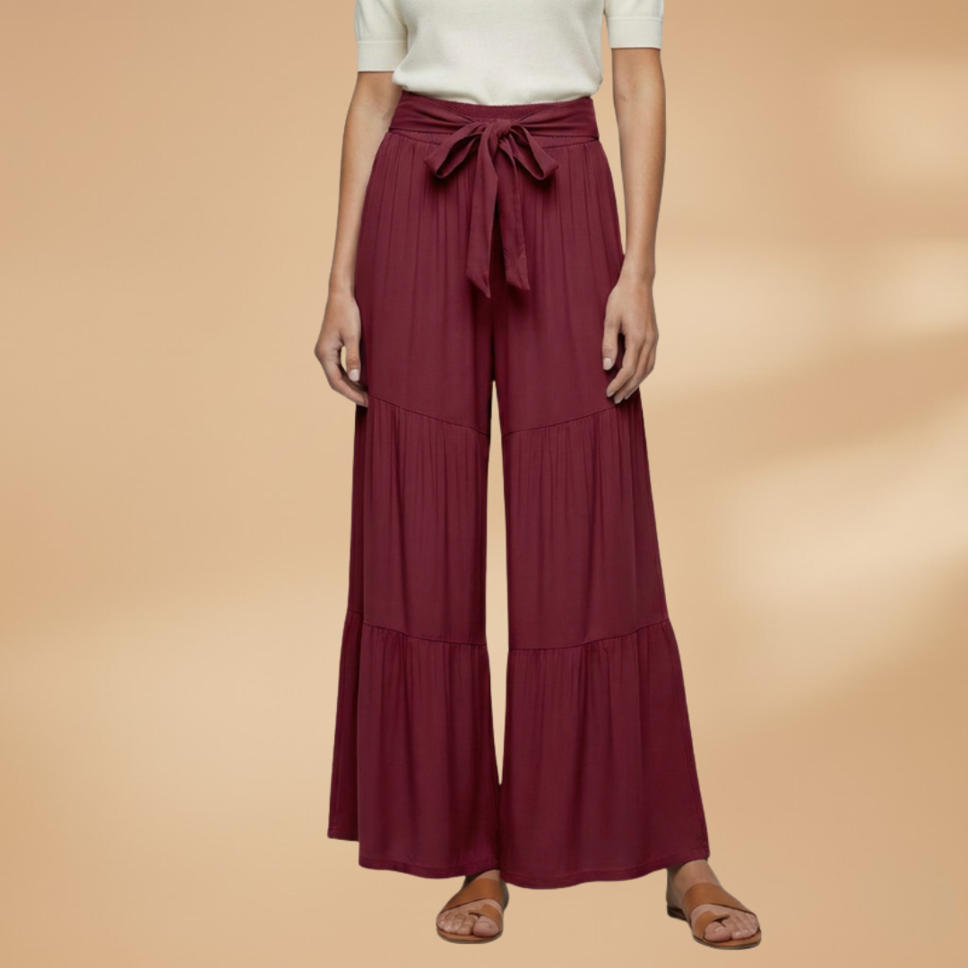 Palazzo Pants with Elastic Waistband and Tie Belt for Women