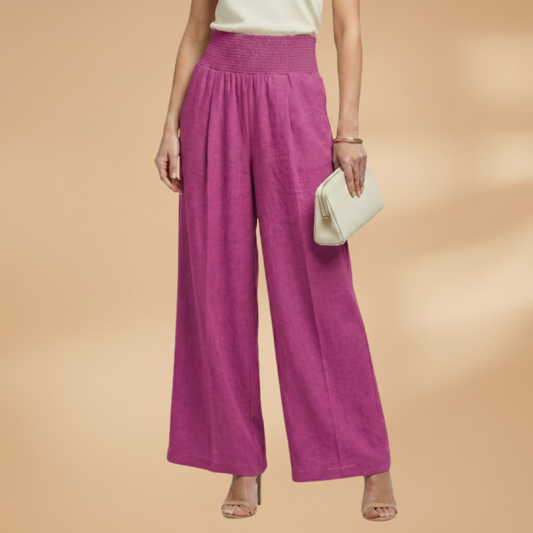 Palazzo Trousers with Elastic Waistband and Pleats for Women
