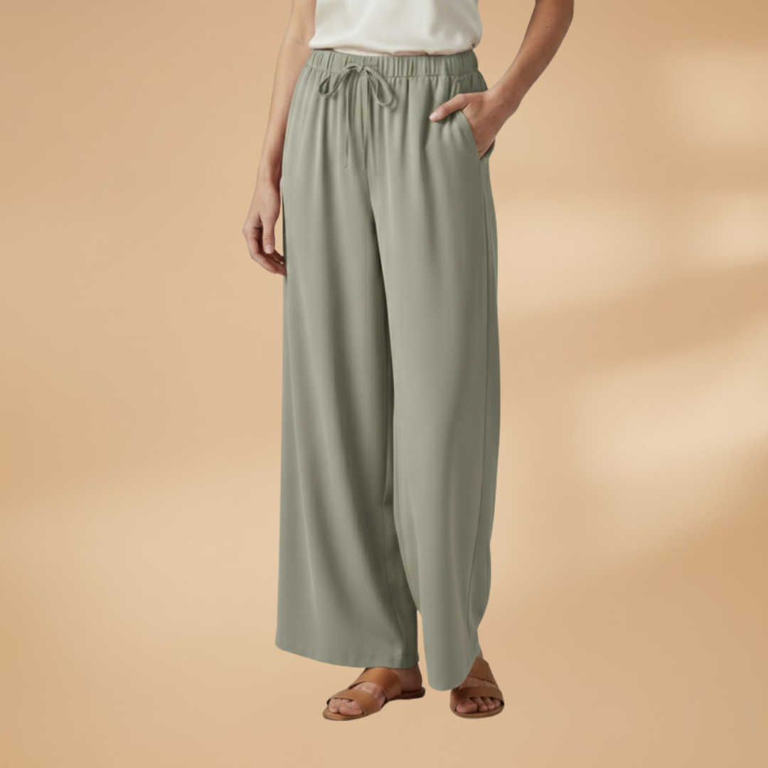 Palazzo Trousers with Elastic Waistband and Side Pockets for Women