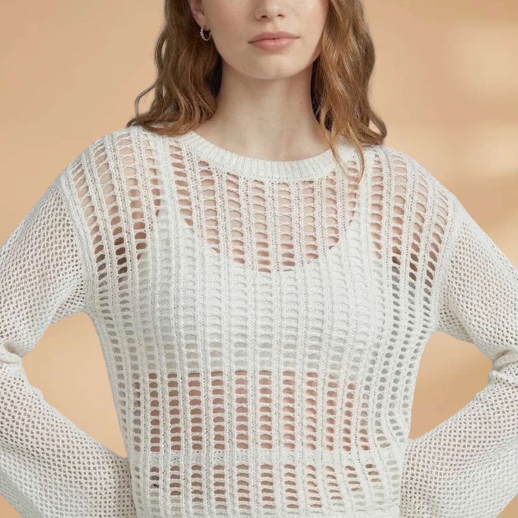 Top with Loose Sleeves and Mesh Surface for Women