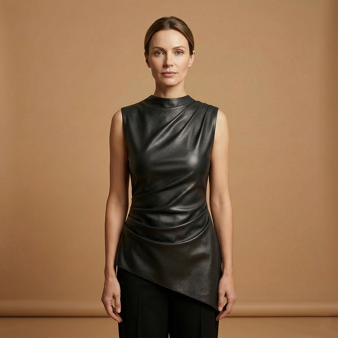 Vegan Leather Top with Fitted Design and Versatile Style for Women