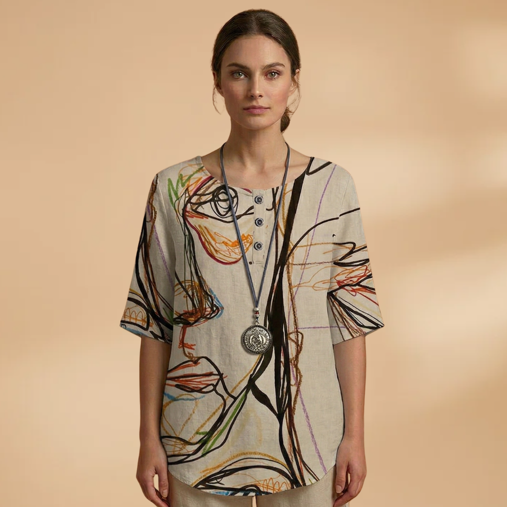 Blouse with Floral Pattern and Relaxed Fit for Women