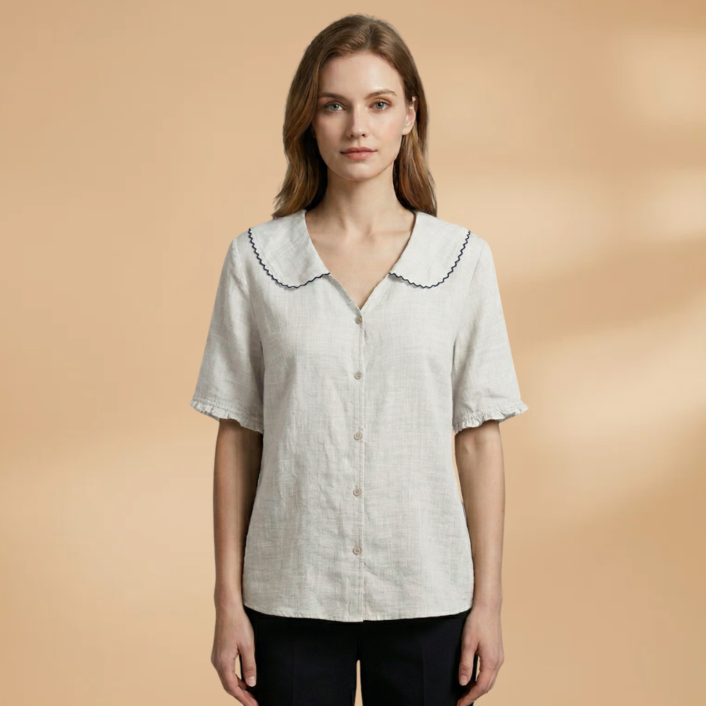 Blouse with Scalloped Collar and Woven Surface for Women