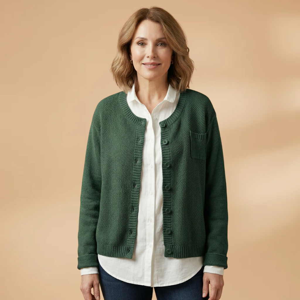 Cardigan with a chest pocket and knitted surface for Women