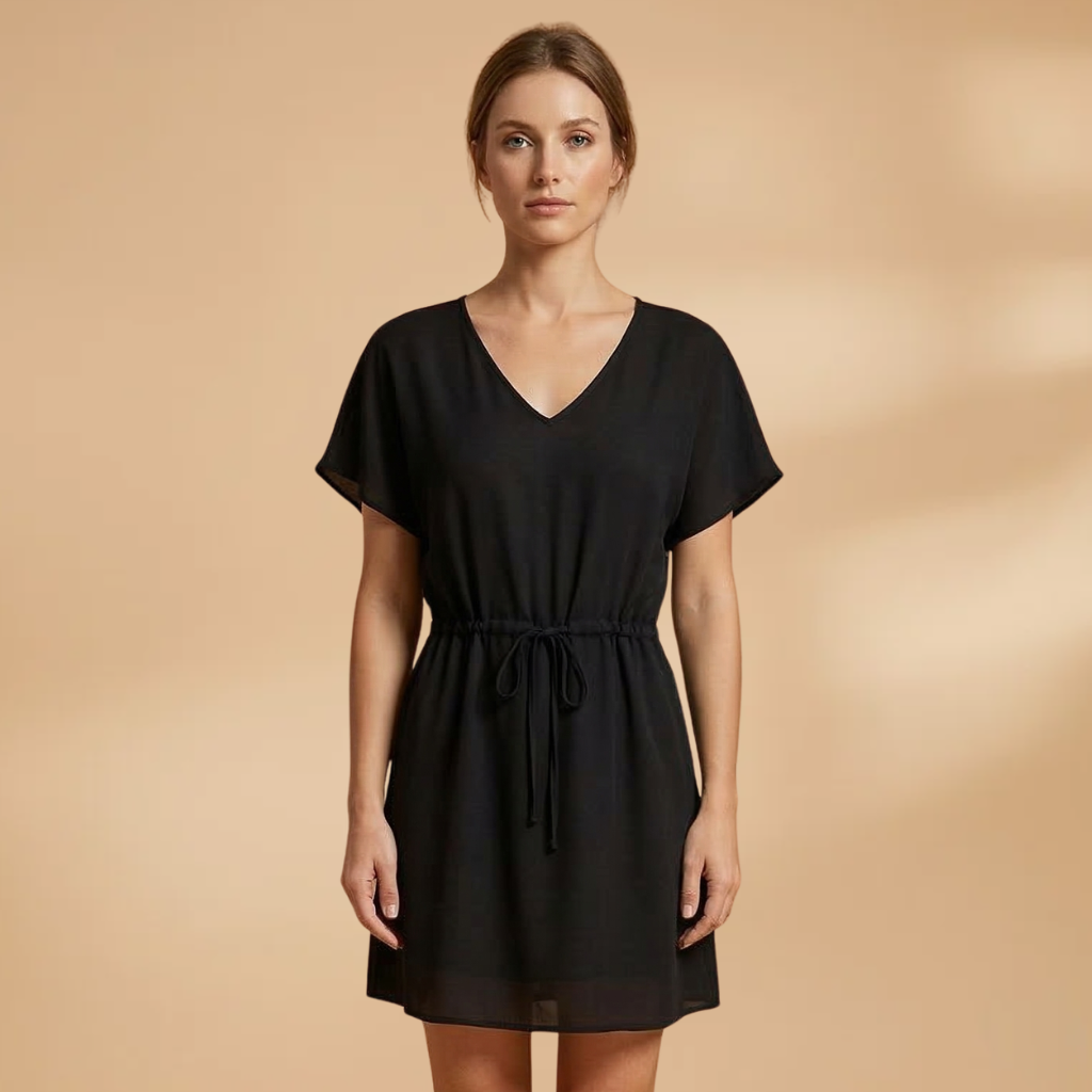 Dress with Drawstring Waist and Printed Surface for Women