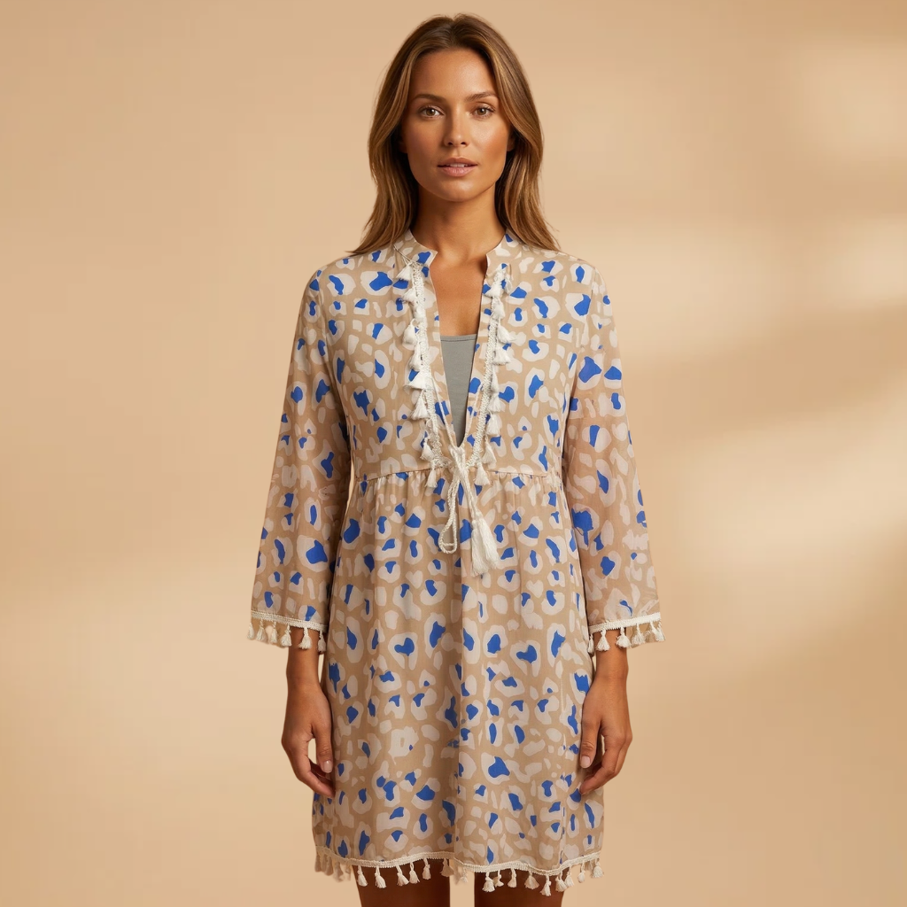 Dress with High Collar and Ruffled Sleeves for Women