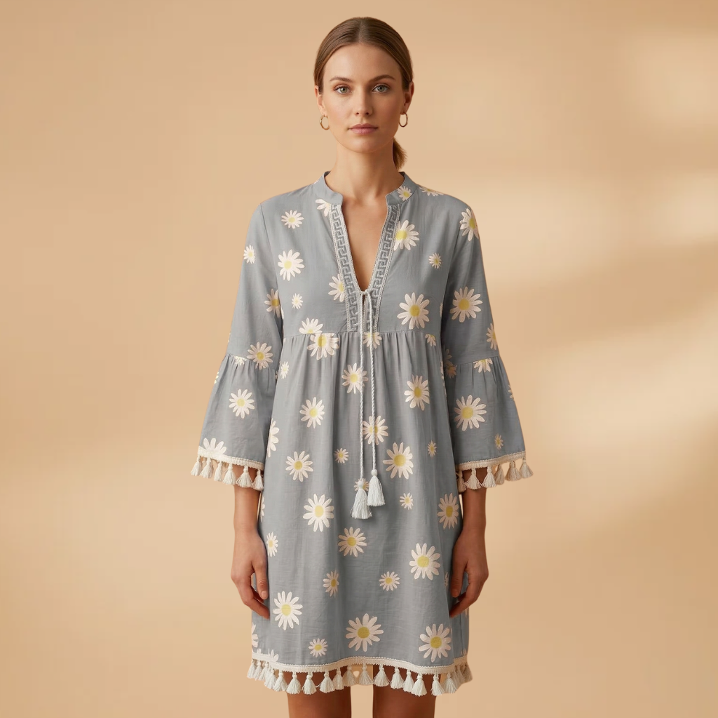 Dress V-Neckline and Tasselled Hems for Women