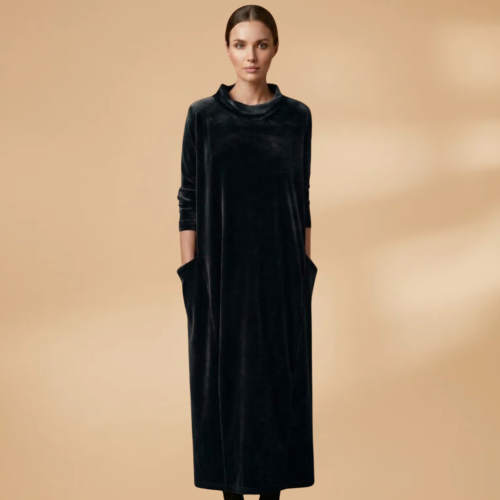 Dress with velvet surface and relaxed drape for Women