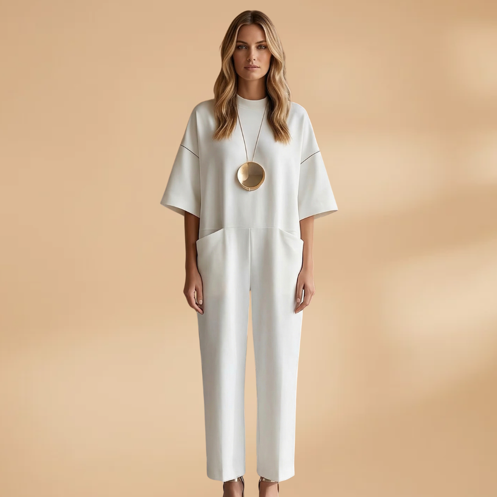 Jumpsuit with mid-length sleeves and a circular pendant for Women