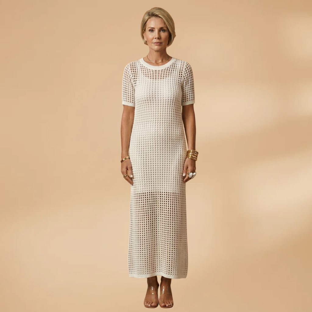 Maxi Dress with Strappy Inner and Perforated Overlay for Women