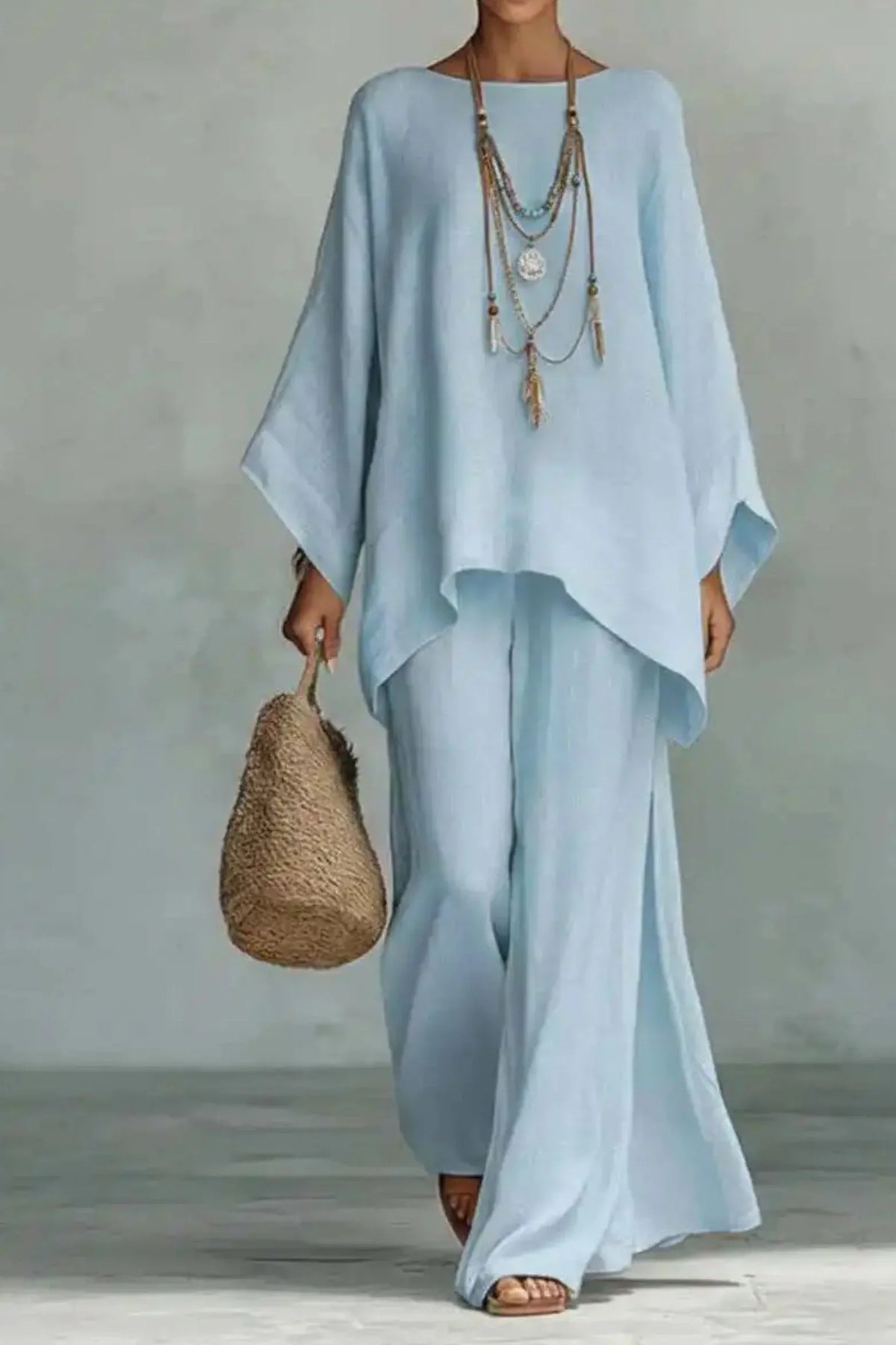 Women's Two-Piece Set | Batwing Top and Wide Leg Sweatpants