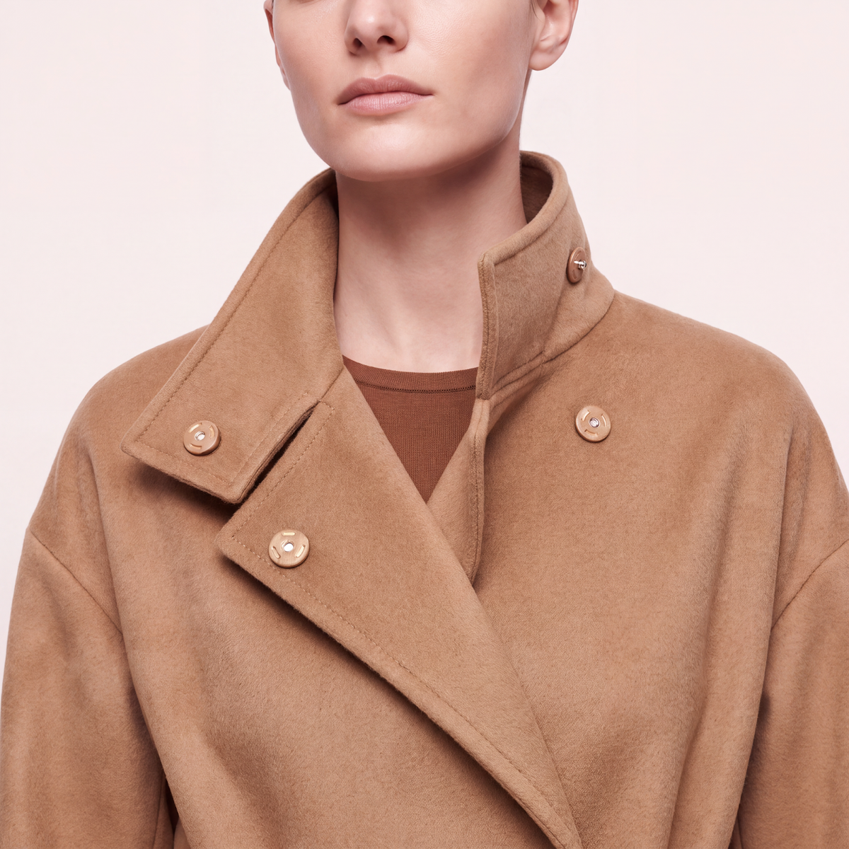 Cricket Cashmere Wrap Coat with Stand Collar - Camel