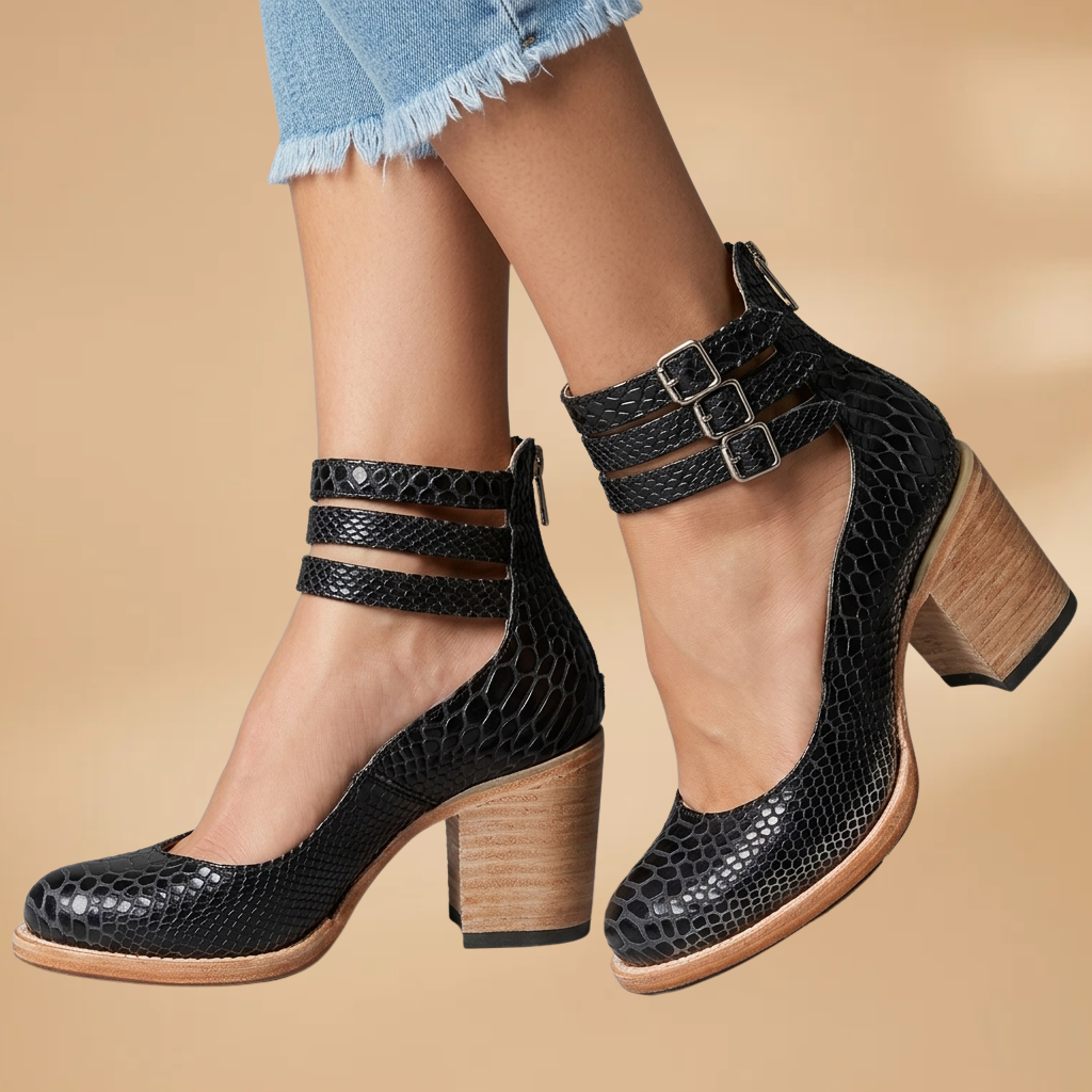 Vintage Ankle Strap Sandal Heels with Comfortable Block Heel for Women