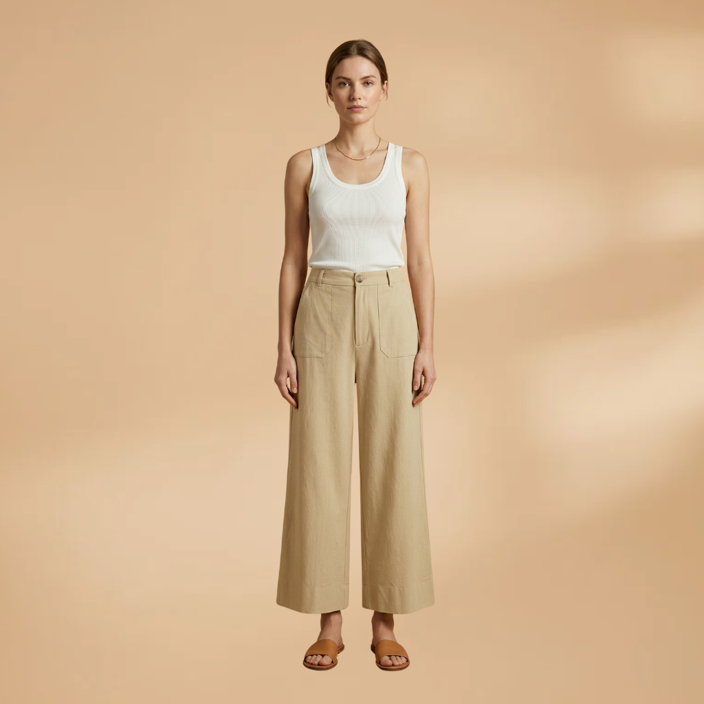 High-Waisted Relaxed Trousers Side Pockets and Zip Fly for Women