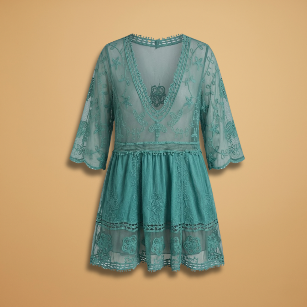 Midi Dress Beach Cover-Up Dress with Lace Detailing and Loose Fit for Women