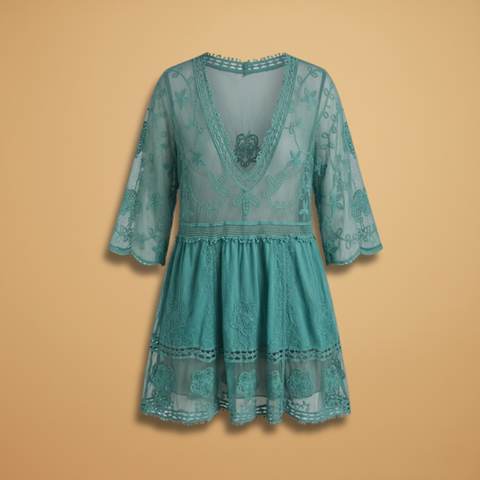 Midi Dress Beach Cover-Up Dress with Lace Detailing and Loose Fit for Women