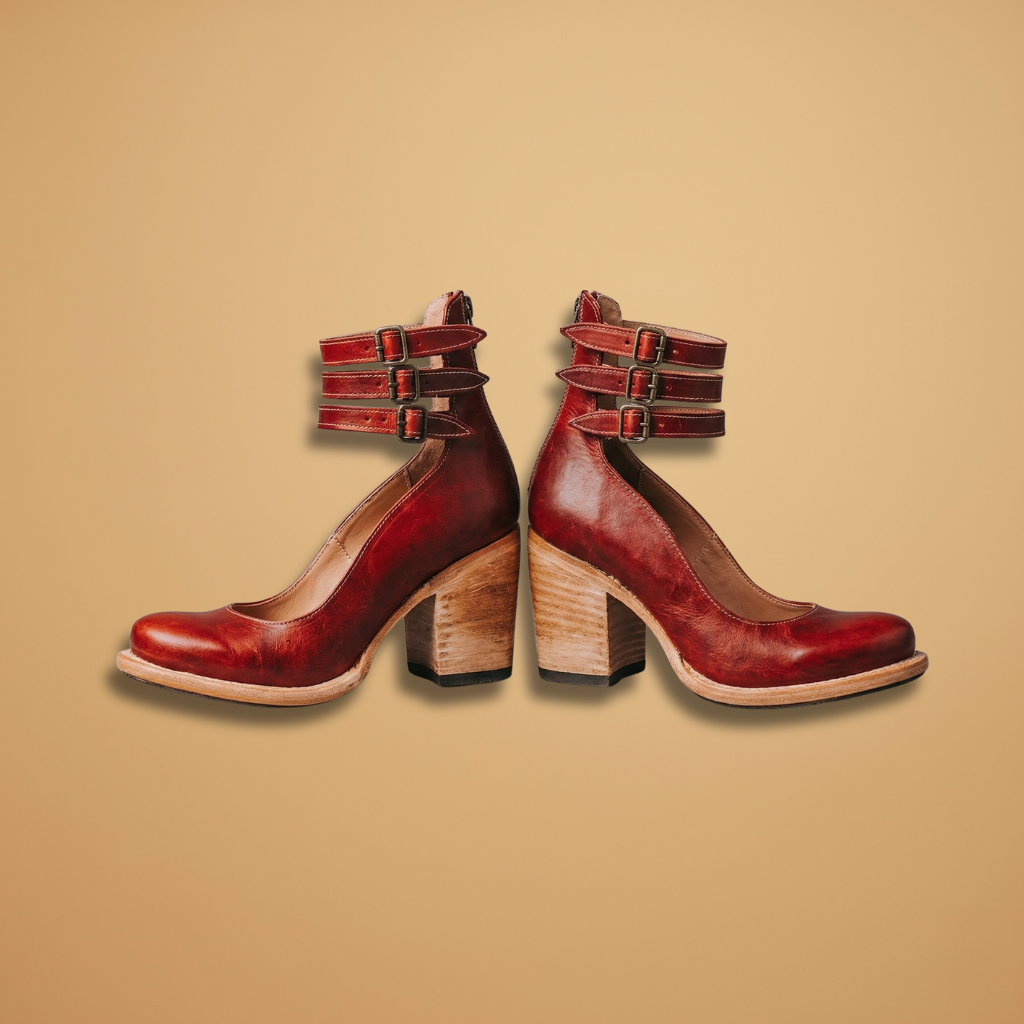 Vintage Ankle Strap Sandal Heels with Comfortable Block Heel for Women