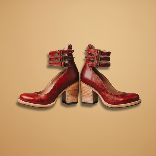 Vintage Ankle Strap Sandal Heels with Comfortable Block Heel for Women