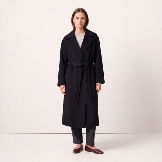 Clara Women's Pure Cashmere Long Belted Wrap Coat - Black