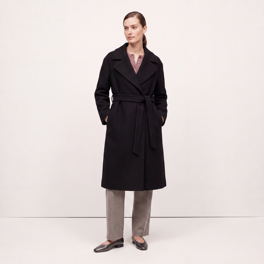 Regent Wool-Blend Wrap Coat with Belt - Black