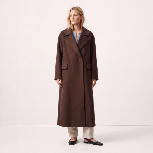 Piccadilly Relaxed Wool-Cashmere Ankle-Length Coat - Chocolate Brown