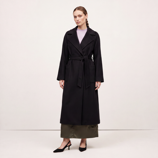 Luna Kiyora 100% Pure Italian Cashmere Long Wrap Coat - Black