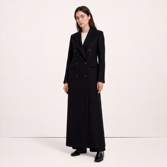 Black Double-Breasted Maxi Length Premium Wool Coat
