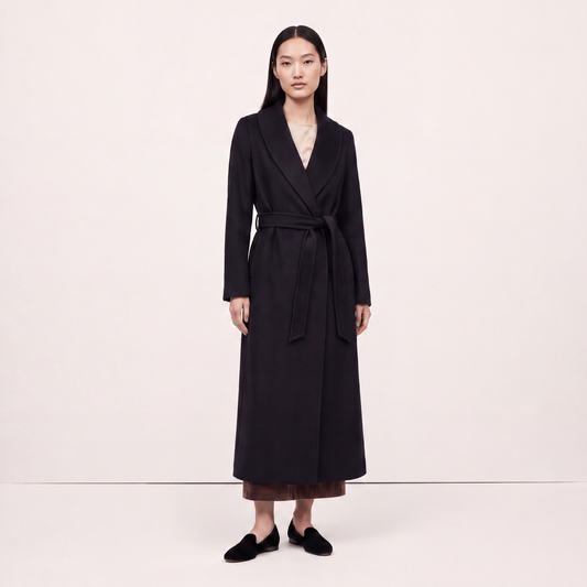 Crown Pure Cashmere Wrap Coat - Luxury Black
