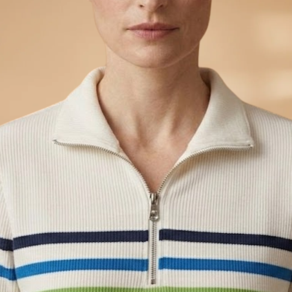 Cotton-Blend Sweatshirt with Half-Zip and Vibrant Stripes for Women