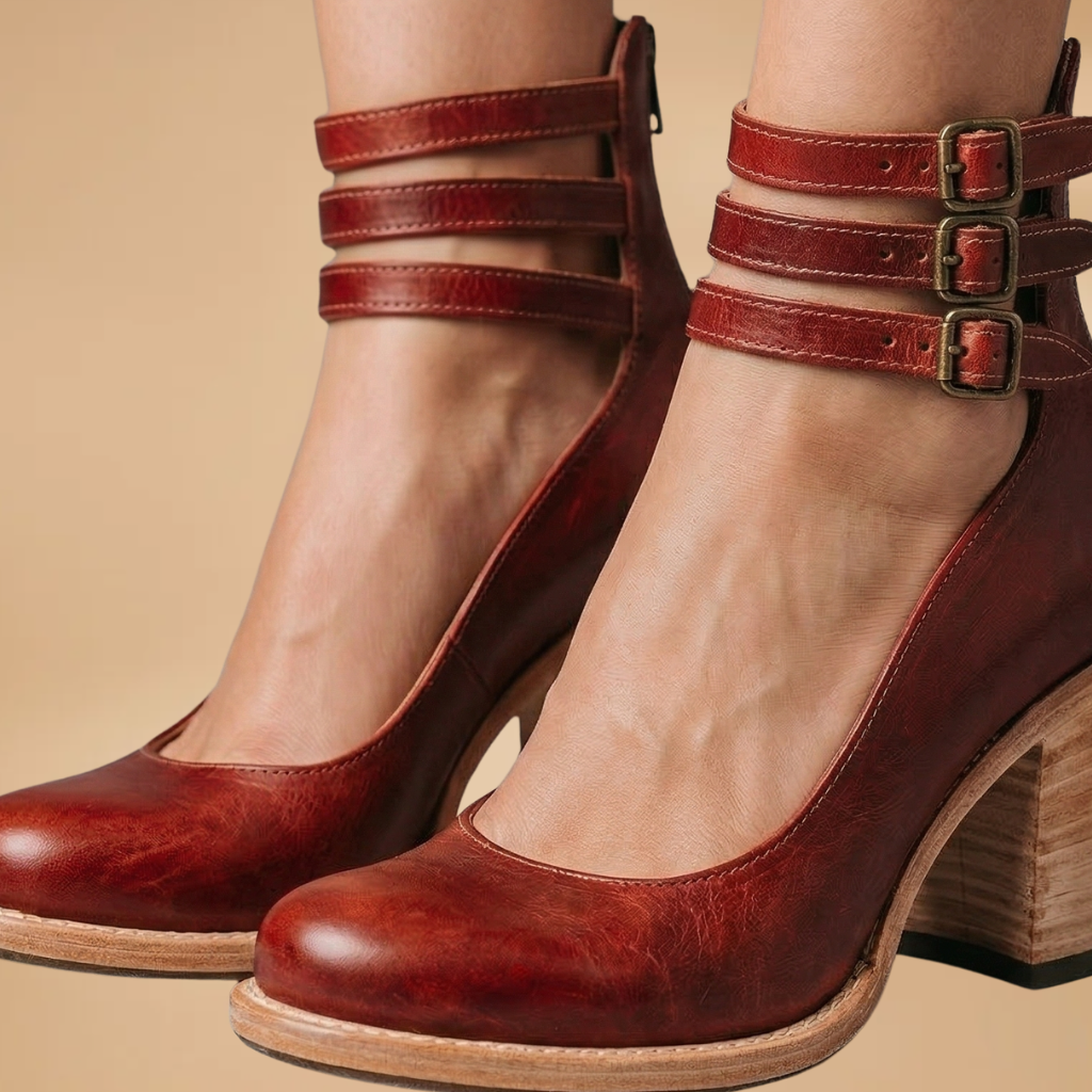 Vintage Ankle Strap Sandal Heels with Comfortable Block Heel for Women