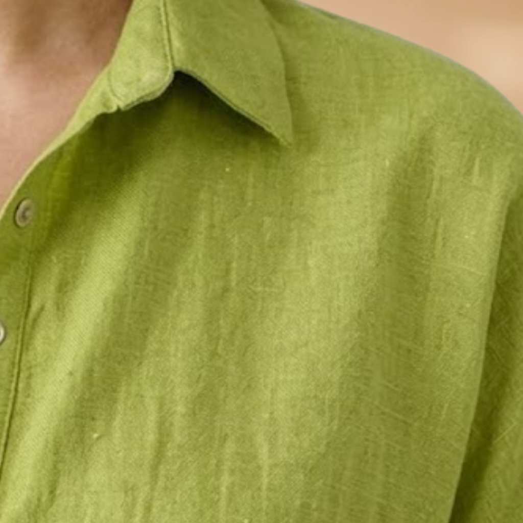 Linen-Style Blouse with Collar and Button Placket for Women
