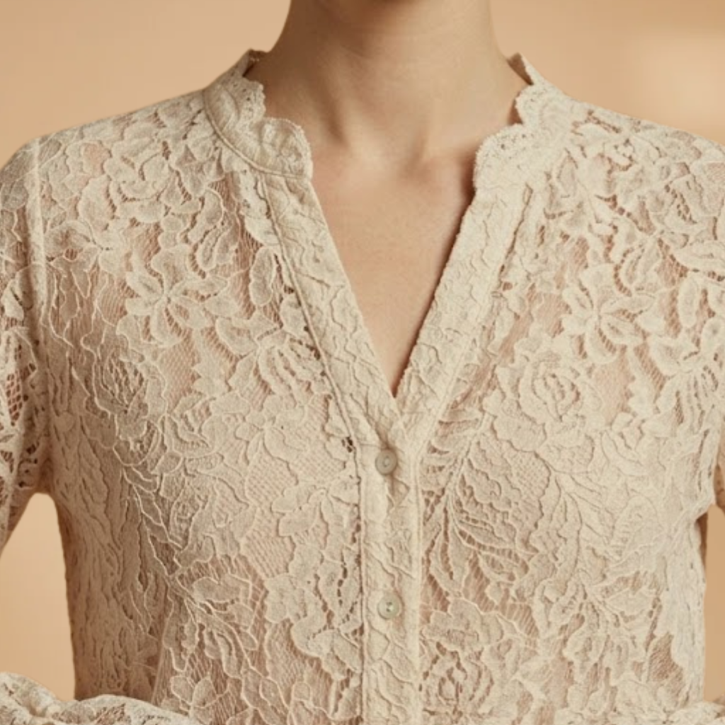 Floral Embroidered V-Neck Blouse with Bell Sleeves and Lightweight Fabric for Women