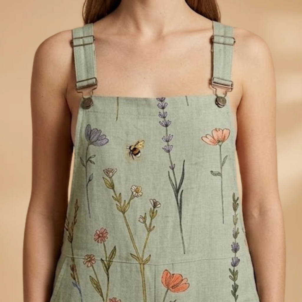 Patterned Dungarees with Loose Fit and Adjustable Shoulder Straps for Women